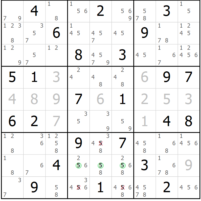 Position des candidats pour la solution de la Gr 65 page 68 du magazine de sudoku Suprême n° 034