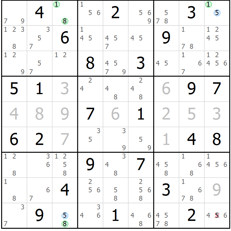Position des candidats pour la solution de la Gr 65 page 68 du magazine de sudoku Suprême n° 034