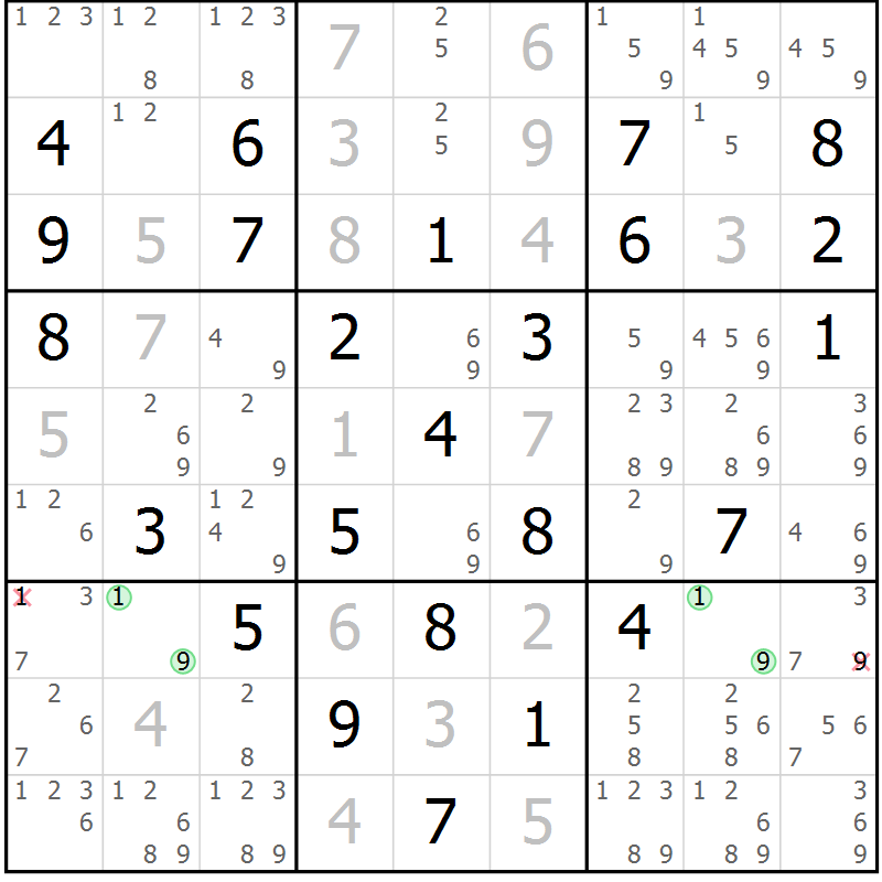 Position des candidats pour la solution de la Gr 66 page 69 du magazine de sudoku Suprême n° 034