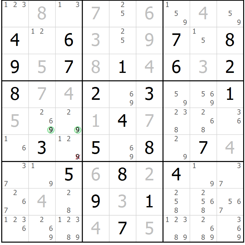 Position des candidats pour la solution de la Gr 66 page 69 du magazine de sudoku Suprême n° 034