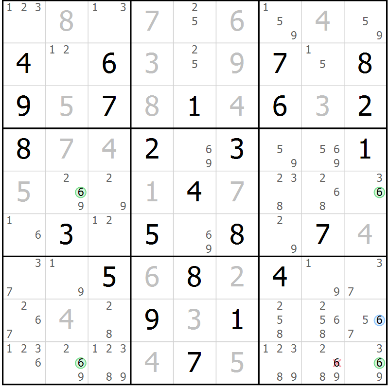 Position des candidats pour la solution de la Gr 66 page 69 du magazine de sudoku Suprême n° 034