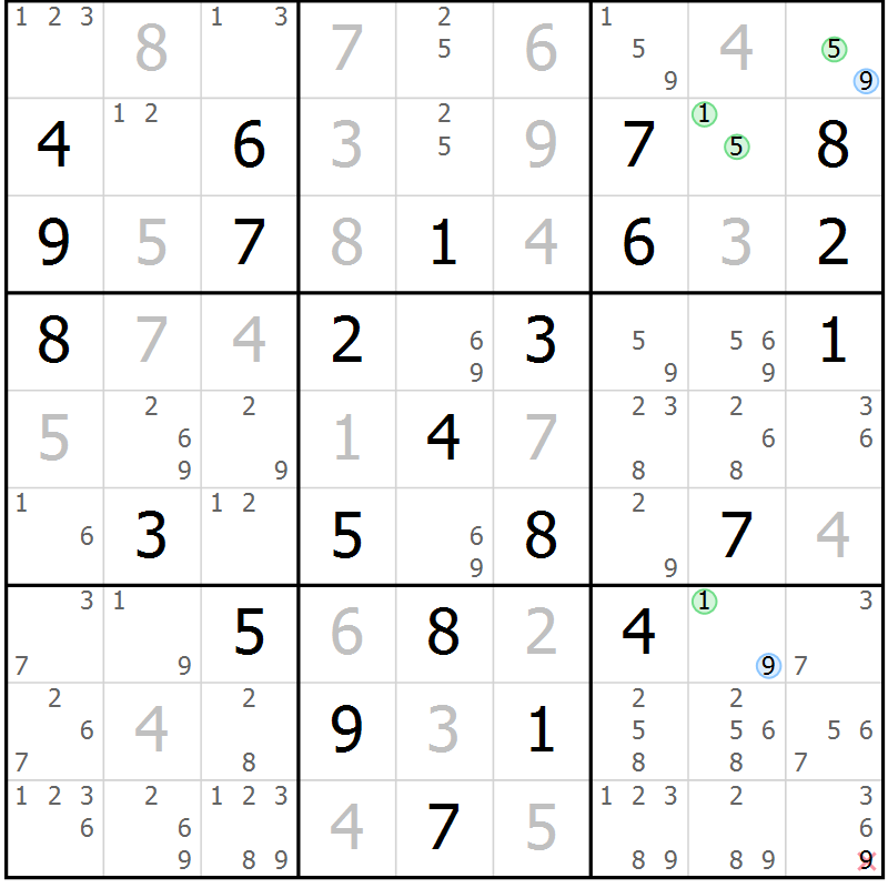 Position des candidats pour la solution de la Gr 66 page 69 du magazine de sudoku Suprême n° 034