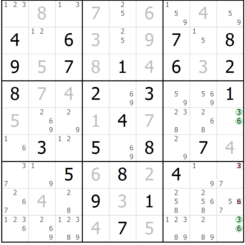 Position des candidats pour la solution de la Gr 66 page 69 du magazine de sudoku Suprême n° 034