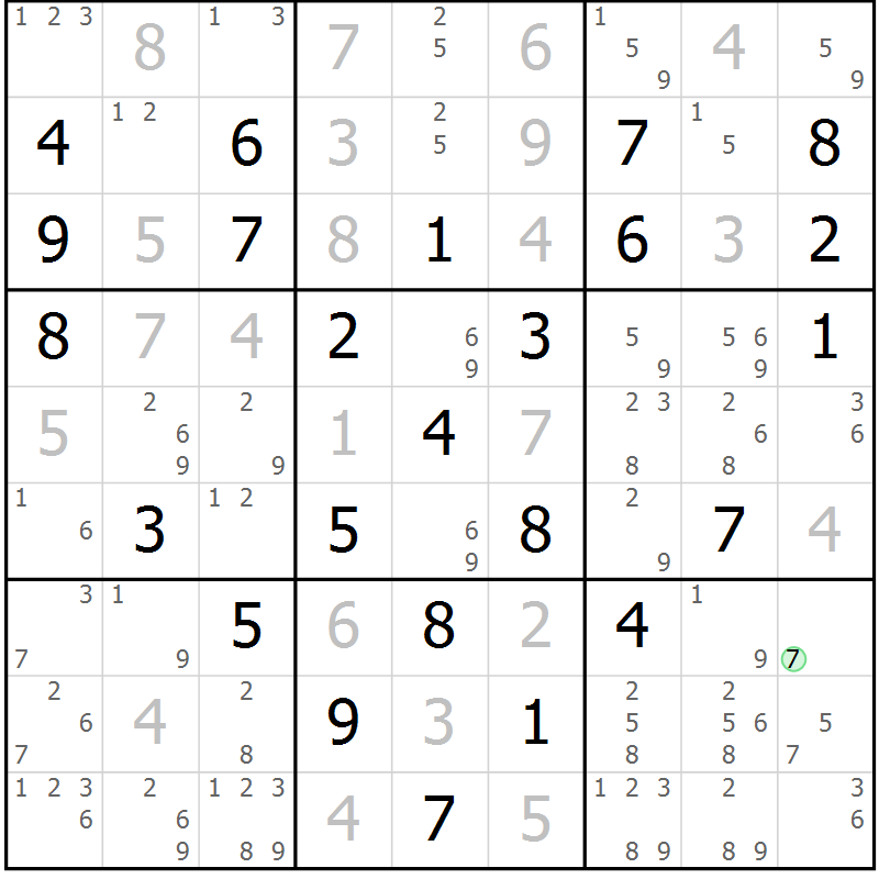 Position des candidats pour la solution de la Gr 66 page 69 du magazine de sudoku Suprême n° 034