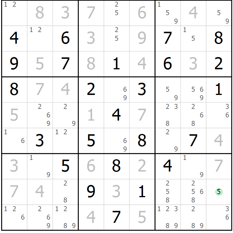 Position des candidats pour la solution de la Gr 66 page 69 du magazine de sudoku Suprême n° 034