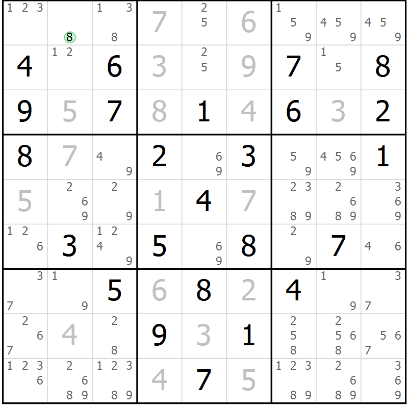 Position des candidats pour la solution de la Gr 66 page 69 du magazine de sudoku Suprême n° 034