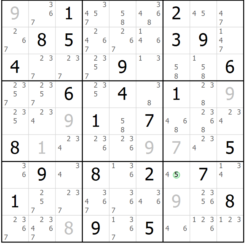 Position des candidats pour la solution de la Gr 67 page 70 du magazine de sudoku Suprême n° 034