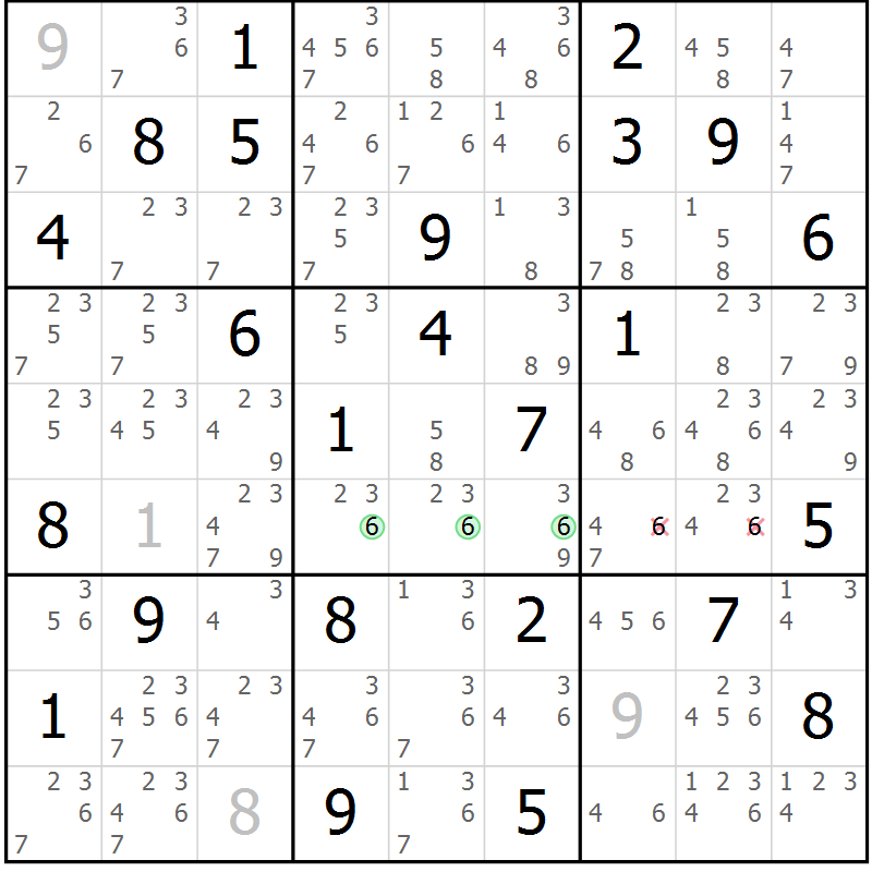 Position des candidats pour la solution de la Gr 67 page 70 du magazine de sudoku Suprême n° 034