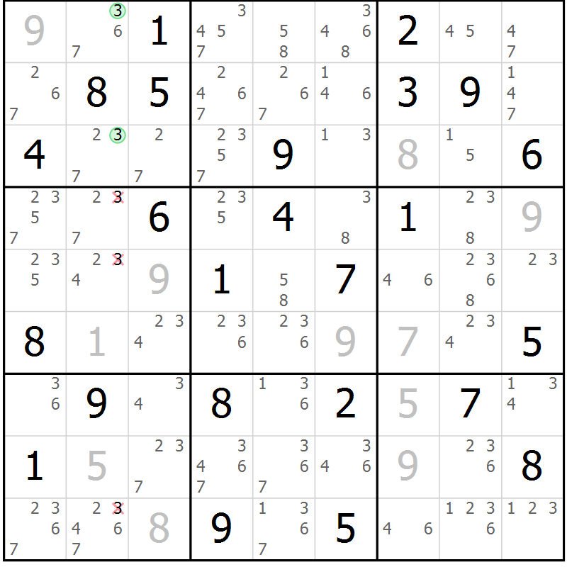 Position des candidats pour la solution de la Gr 67 page 70 du magazine de sudoku Suprême n° 034