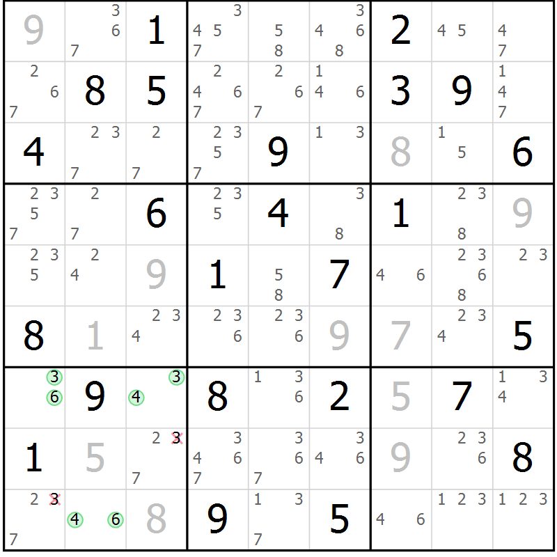 Position des candidats pour la solution de la Gr 67 page 70 du magazine de sudoku Suprême n° 034