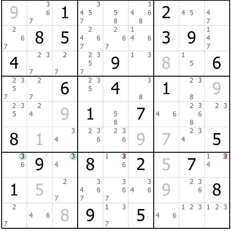 Position des candidats pour la solution de la Gr 67 page 70 du magazine de sudoku Suprême n° 034