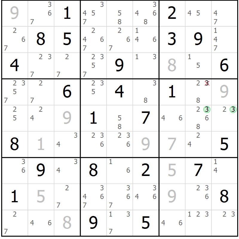 Position des candidats pour la solution de la Gr 67 page 70 du magazine de sudoku Suprême n° 034