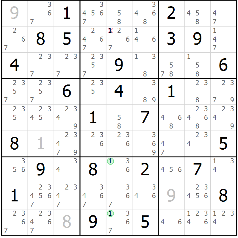 Position des candidats pour la solution de la Gr 67 page 70 du magazine de sudoku Suprême n° 034