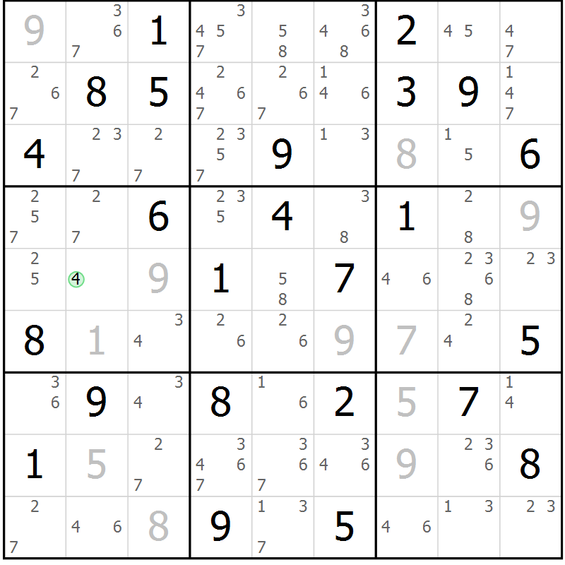 Position des candidats pour la solution de la Gr 67 page 70 du magazine de sudoku Suprême n° 034