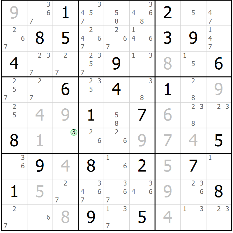 Position des candidats pour la solution de la Gr 67 page 70 du magazine de sudoku Suprême n° 034
