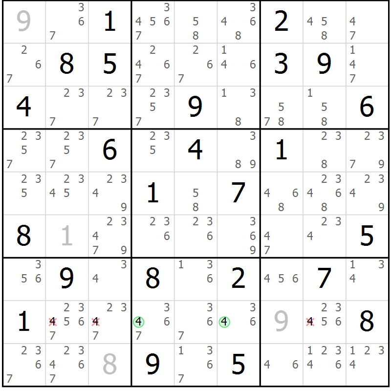 Position des candidats pour la solution de la Gr 67 page 70 du magazine de sudoku Suprême n° 034