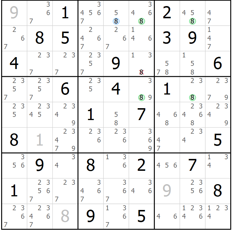 Position des candidats pour la solution de la Gr 67 page 70 du magazine de sudoku Suprême n° 034