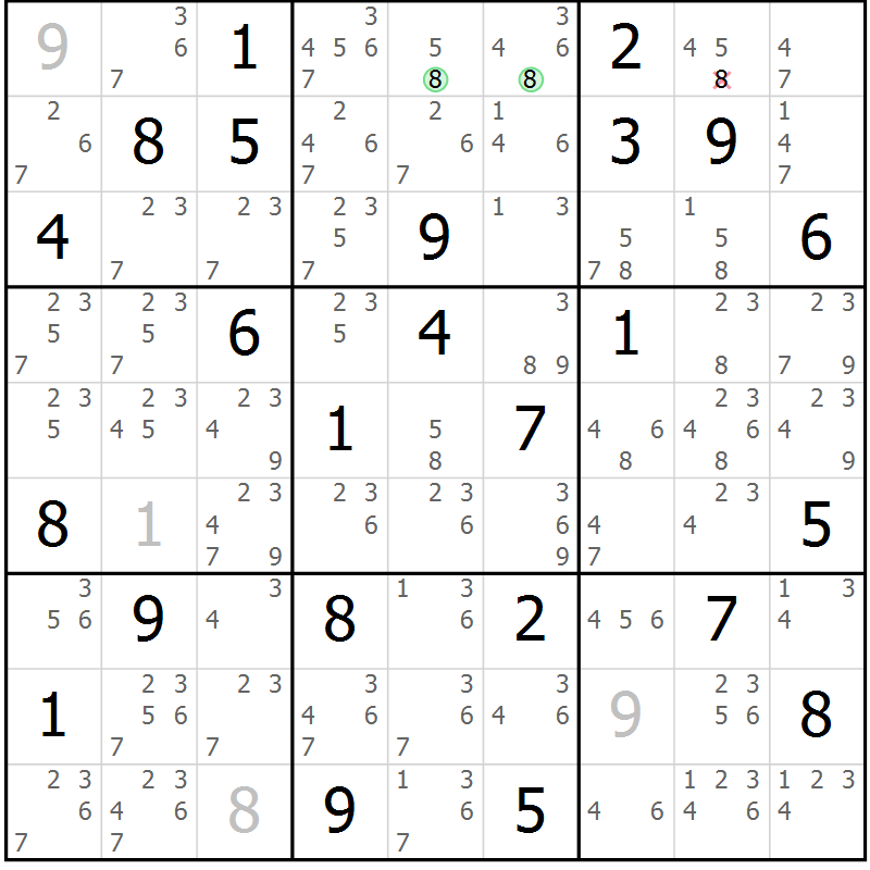 Position des candidats pour la solution de la Gr 67 page 70 du magazine de sudoku Suprême n° 034