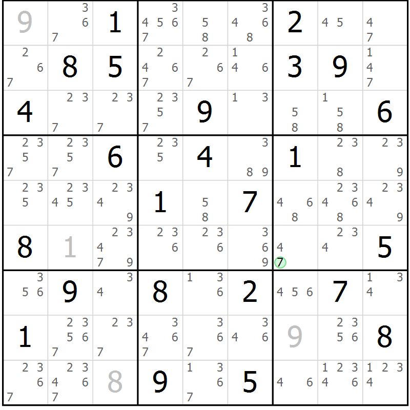Position des candidats pour la solution de la Gr 67 page 70 du magazine de sudoku Suprême n° 034
