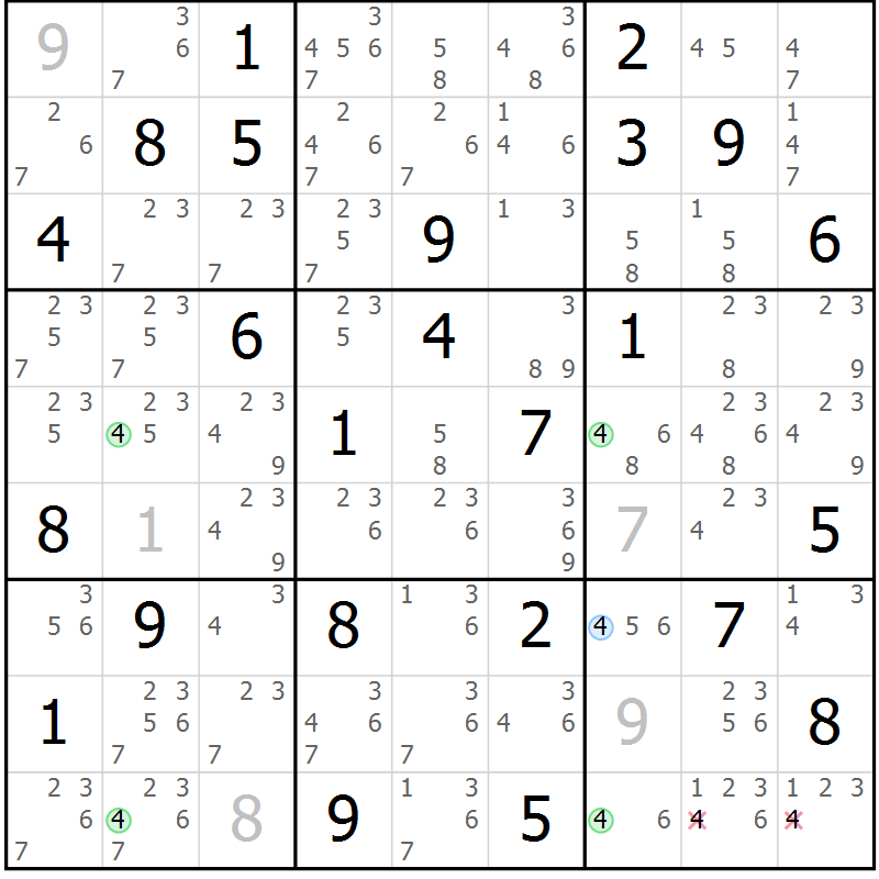 Position des candidats pour la solution de la Gr 67 page 70 du magazine de sudoku Suprême n° 034