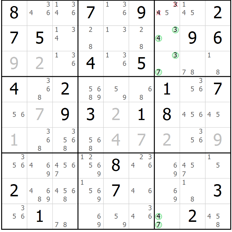 Position des candidats pour la solution de la Gr 68 page 71 du magazine de sudoku Suprême n° 034