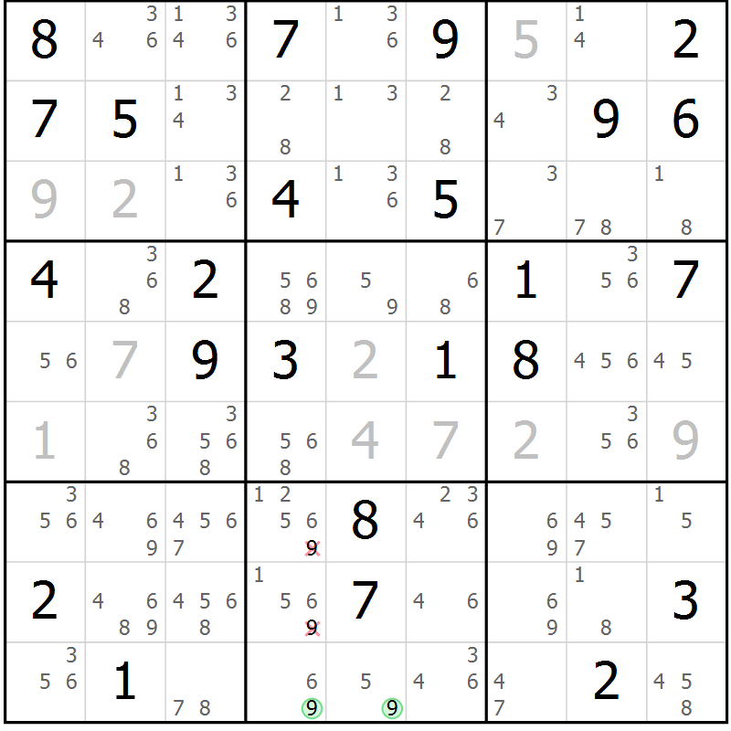 Position des candidats pour la solution de la Gr 68 page 71 du magazine de sudoku Suprême n° 034