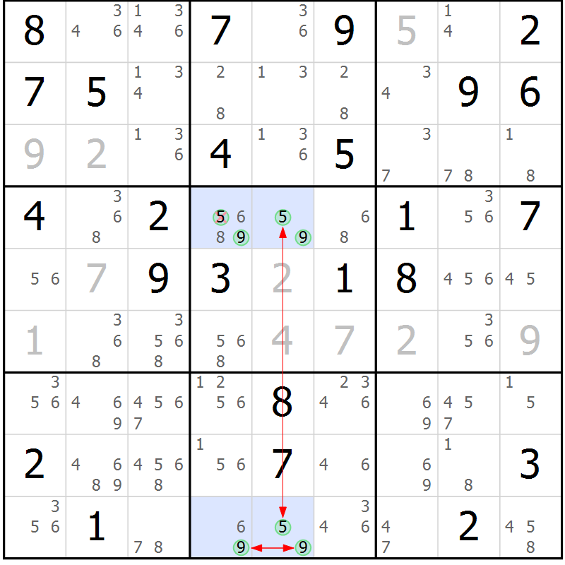 Position des candidats pour la solution de la Gr 68 page 71 du magazine de sudoku Suprême n° 034