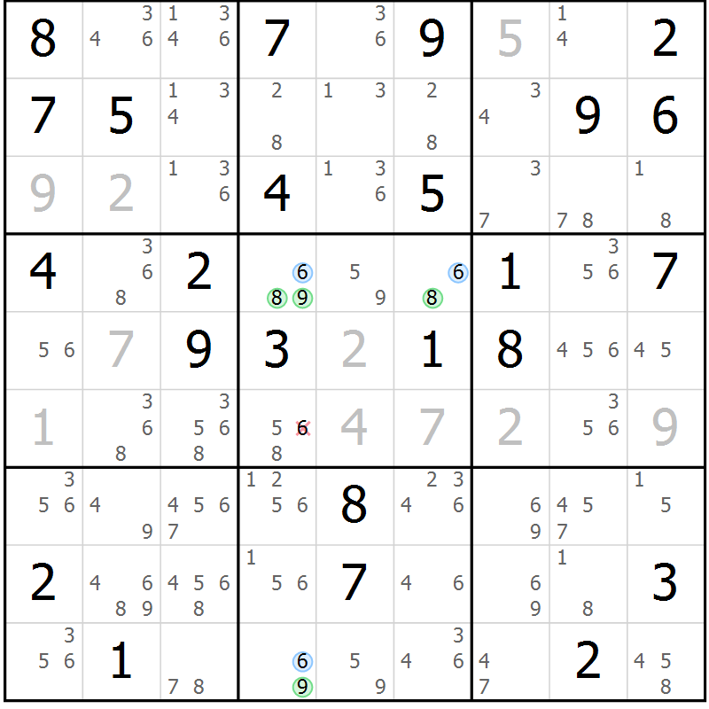 Position des candidats pour la solution de la Gr 68 page 71 du magazine de sudoku Suprême n° 034