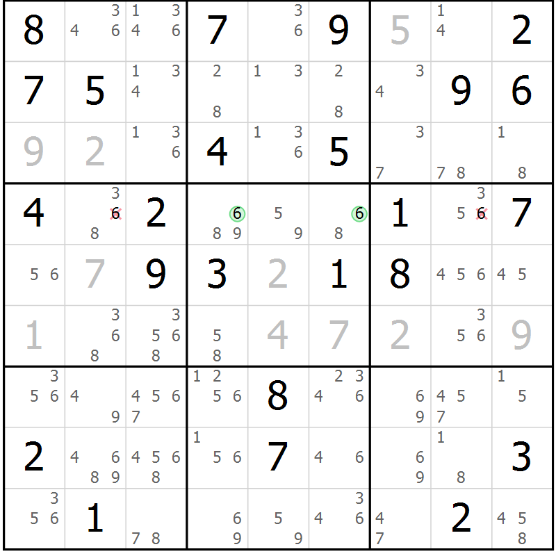 Position des candidats pour la solution de la Gr 68 page 71 du magazine de sudoku Suprême n° 034