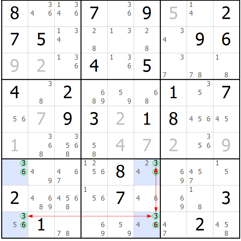 Position des candidats pour la solution de la Gr 68 page 71 du magazine de sudoku Suprême n° 034