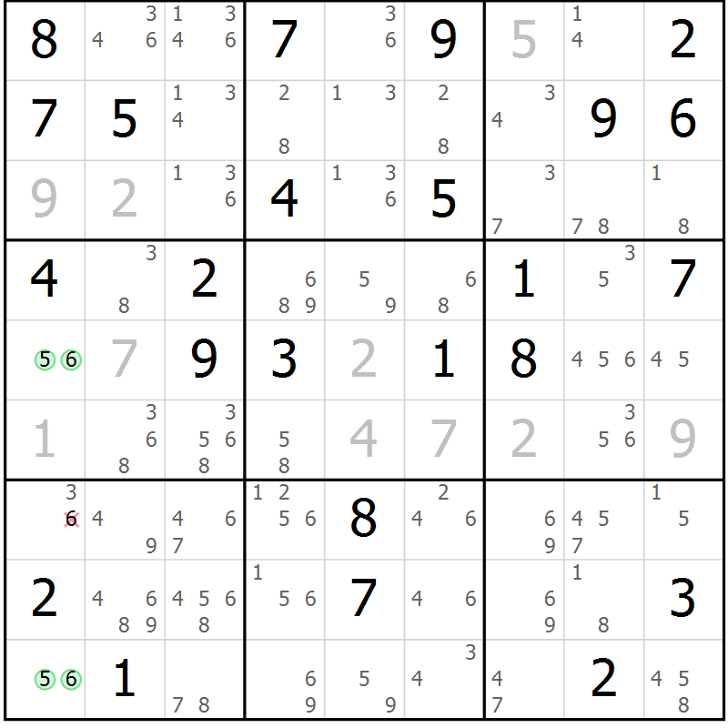 Position des candidats pour la solution de la Gr 68 page 71 du magazine de sudoku Suprême n° 034