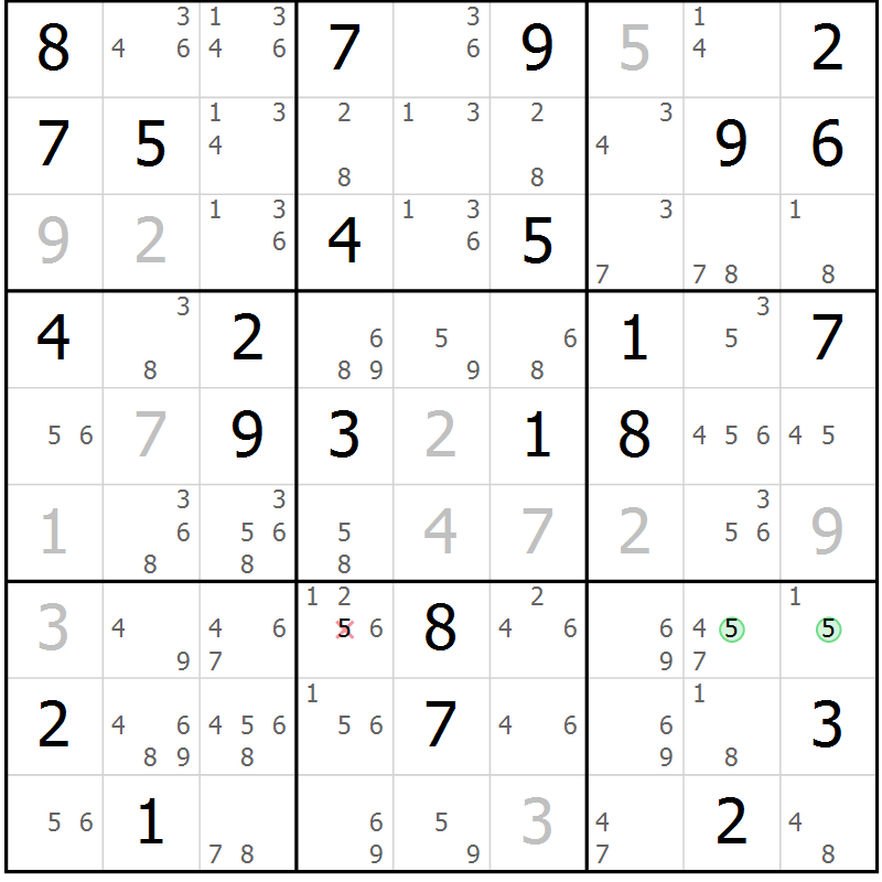 Position des candidats pour la solution de la Gr 68 page 71 du magazine de sudoku Suprême n° 034