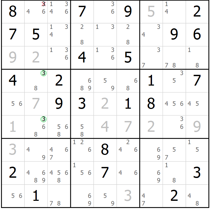 Position des candidats pour la solution de la Gr 68 page 71 du magazine de sudoku Suprême n° 034