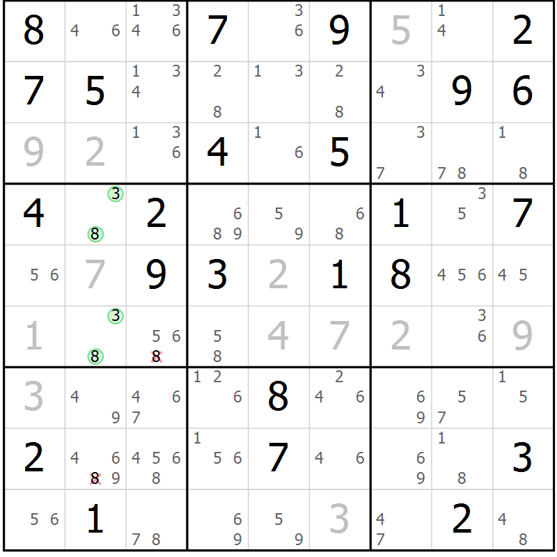 Position des candidats pour la solution de la Gr 68 page 71 du magazine de sudoku Suprême n° 034