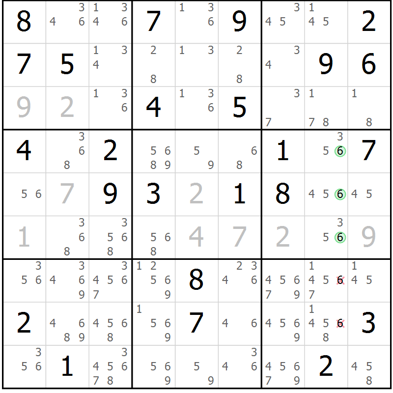 Position des candidats pour la solution de la Gr 68 page 71 du magazine de sudoku Suprême n° 034