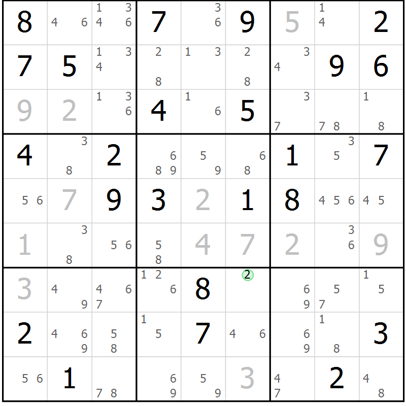 Position des candidats pour la solution de la Gr 68 page 71 du magazine de sudoku Suprême n° 034