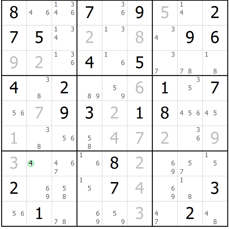 Position des candidats pour la solution de la Gr 68 page 71 du magazine de sudoku Suprême n° 034