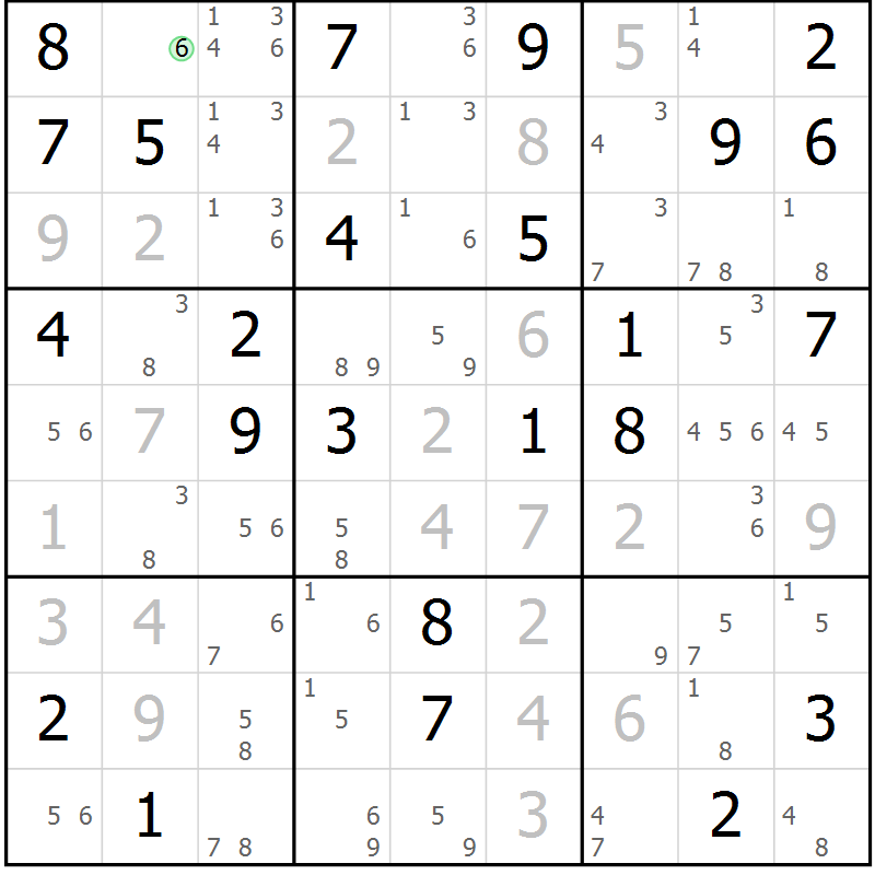 Position des candidats pour la solution de la Gr 68 page 71 du magazine de sudoku Suprême n° 034