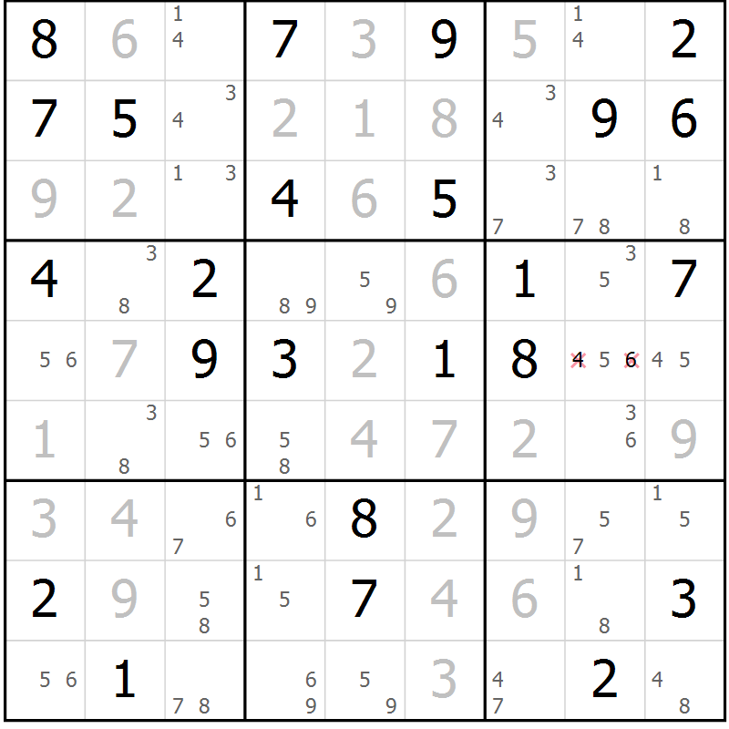 Position des candidats pour la solution de la Gr 68 page 71 du magazine de sudoku Suprême n° 034