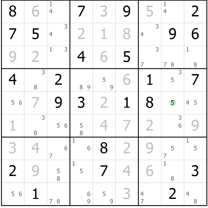 Position des candidats pour la solution de la Gr 68 page 71 du magazine de sudoku Suprême n° 034
