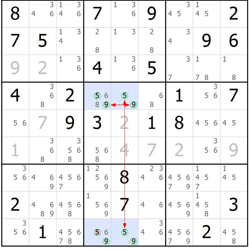 Position des candidats pour la solution de la Gr 68 page 71 du magazine de sudoku Suprême n° 034