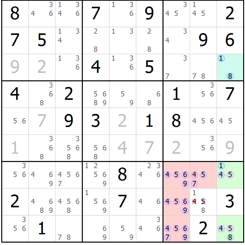 Position des candidats pour la solution de la Gr 68 page 71 du magazine de sudoku Suprême n° 034