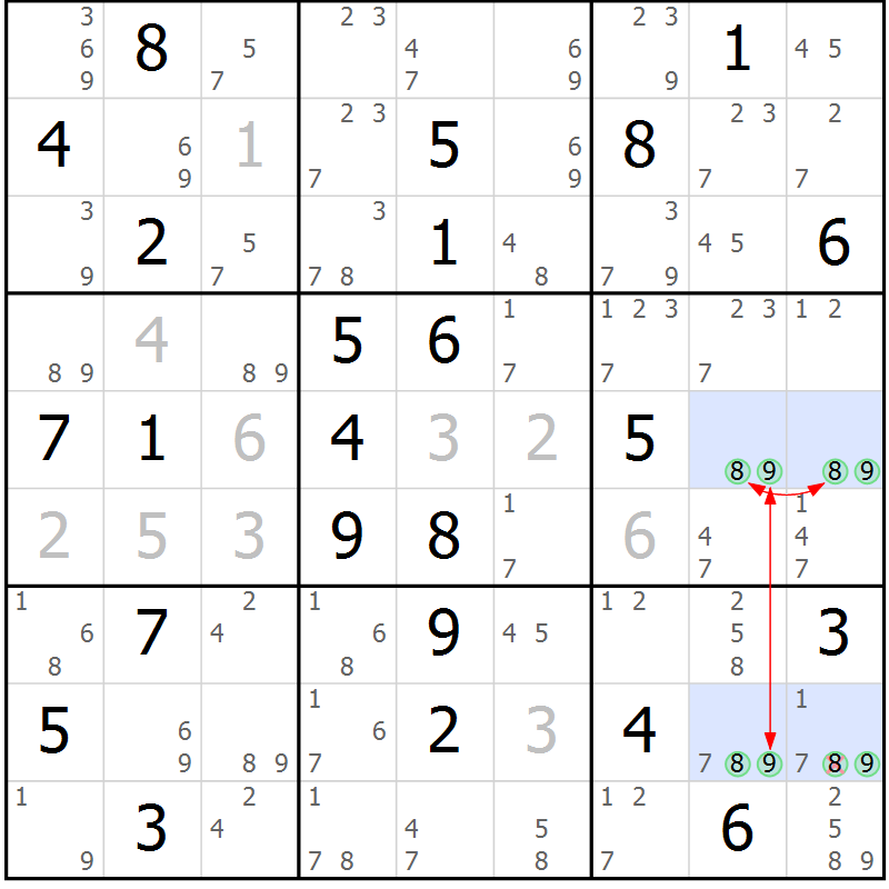 Position des candidats pour la solution de la Gr 69 page 72 du magazine de sudoku Suprême n° 034