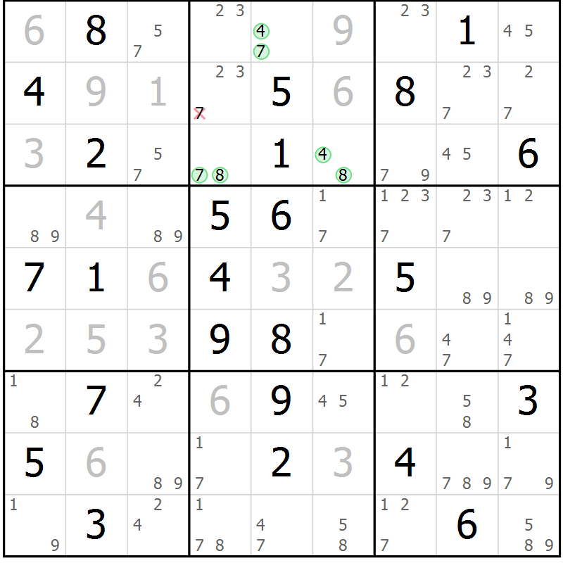 Position des candidats pour la solution de la Gr 69 page 72 du magazine de sudoku Suprême n° 034