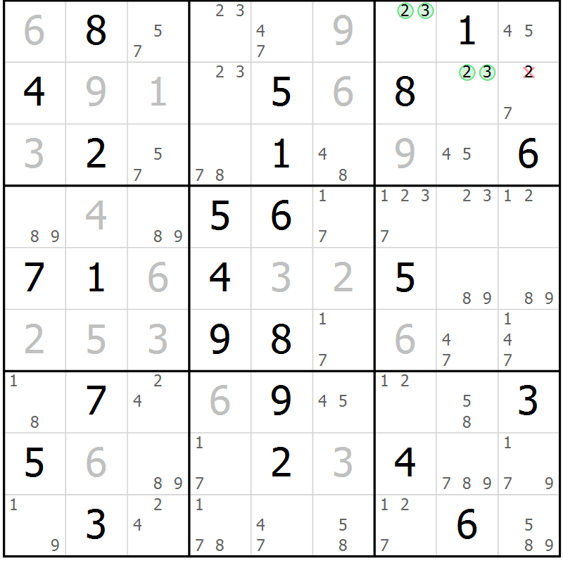 Position des candidats pour la solution de la Gr 69 page 72 du magazine de sudoku Suprême n° 034