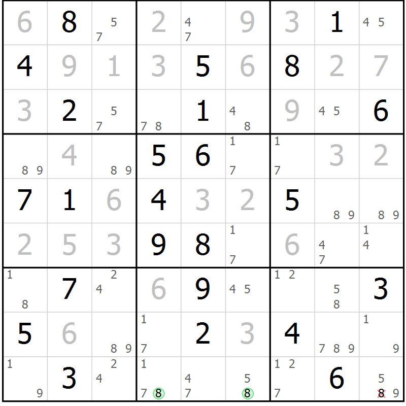 Position des candidats pour la solution de la Gr 69 page 72 du magazine de sudoku Suprême n° 034