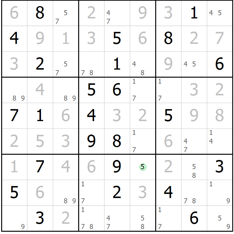 Position des candidats pour la solution de la Gr 69 page 72 du magazine de sudoku Suprême n° 034