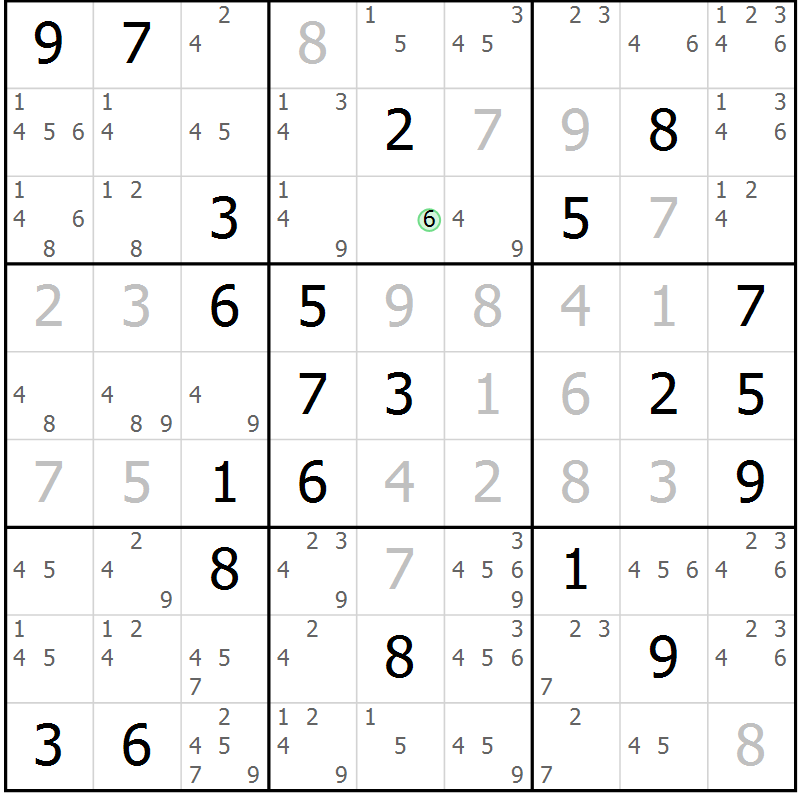 Position des candidats pour la solution de la Gr 7 page 10 du magazine de sudoku Suprême n° 034