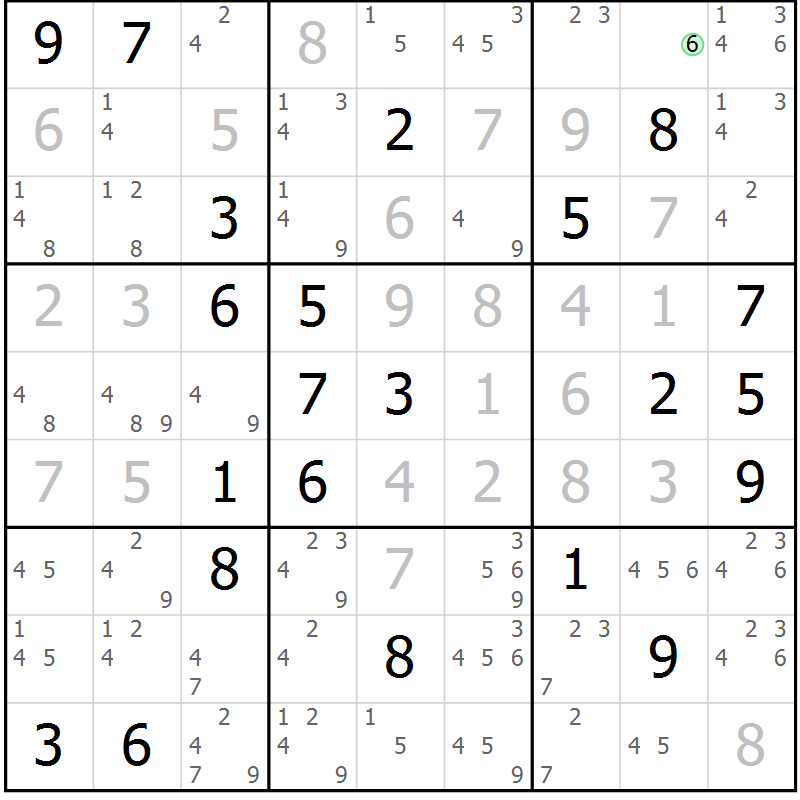 Position des candidats pour la solution de la Gr 7 page 10 du magazine de sudoku Suprême n° 034