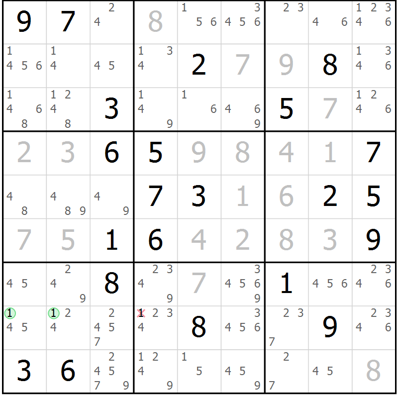 Position des candidats pour la solution de la Gr 7 page 10 du magazine de sudoku Suprême n° 034